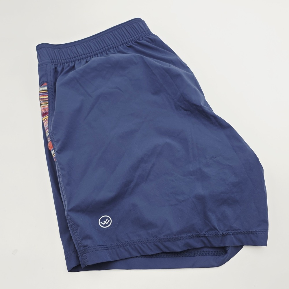 Wowie Shorts Mens Flow Athletic Shorts Size Large Lined Blue 6" Aztec Trim Read